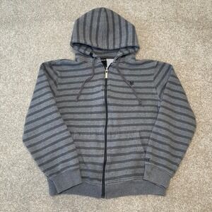 Vtg Y2k 2000s Zoo York Mens Grey Striped Full Zip Hoodie Sweatshirt Size M